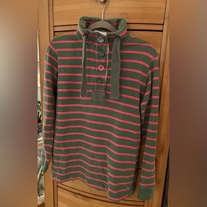 Joules Pink & Green Striped Half Buttoned Pullover Size 4